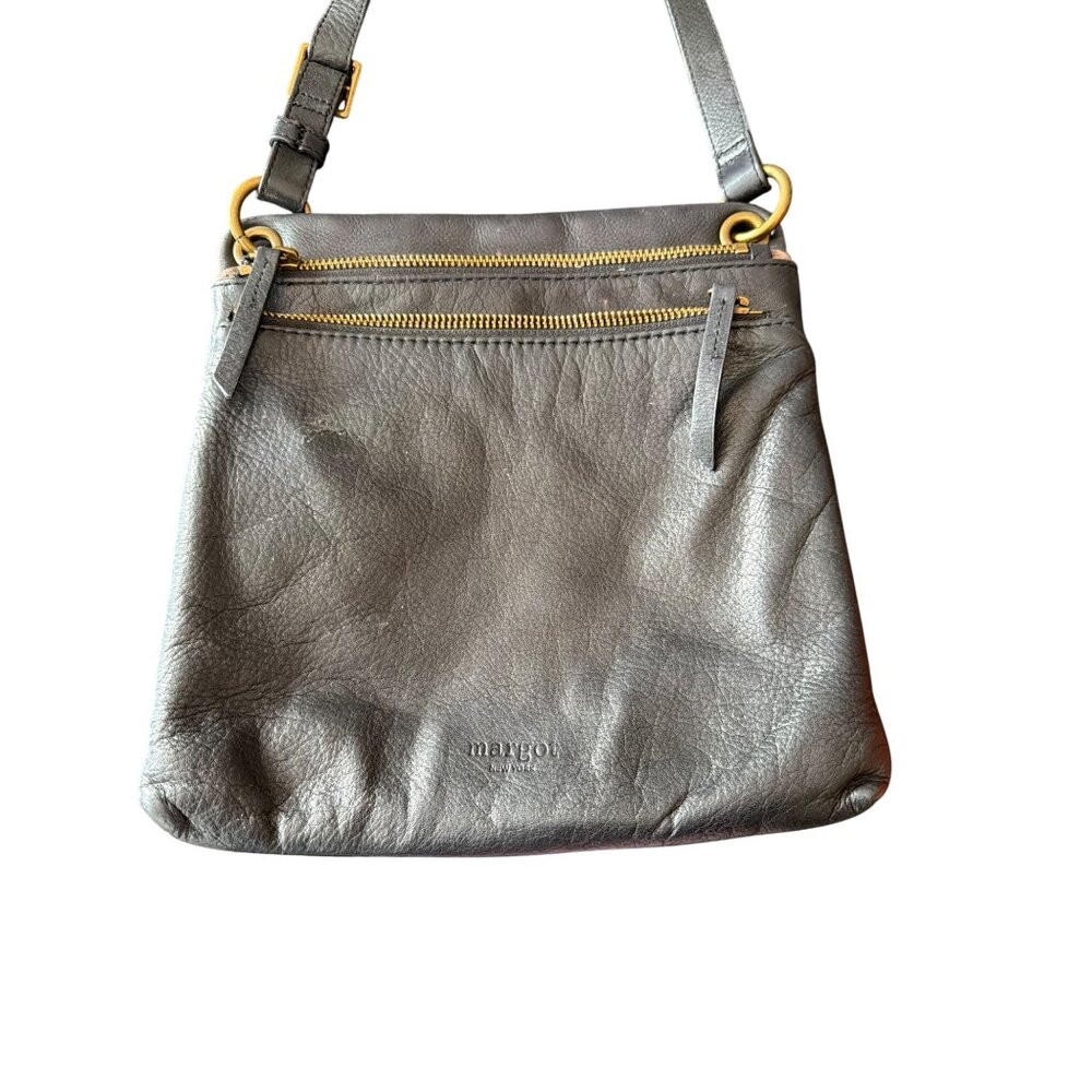 Margot New York Black Leather Crossbody Bag Adjustable Strap Minimalist - Picture 3 of 6